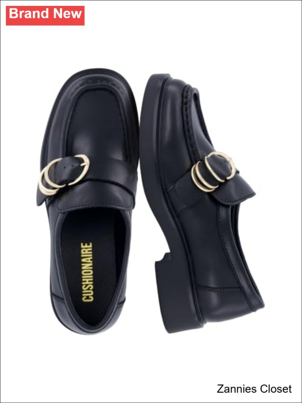✨CUSHIONAIRE Giulia Loafers Women Genuine Leather Buckle Chunky Lug Sole